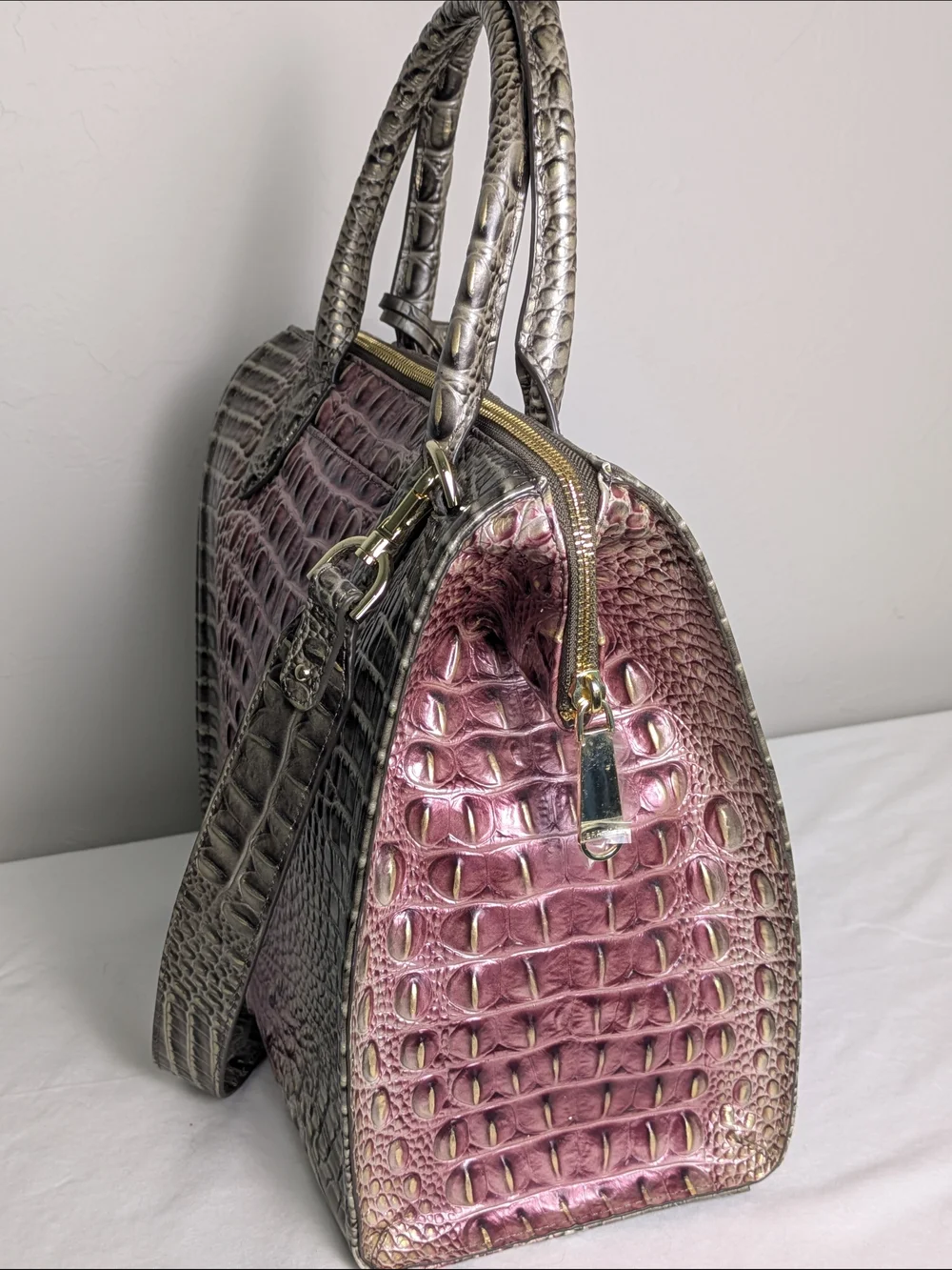 Brahmin Caroline Ombre Melbourne Leather Satchel Luxury Authentic
